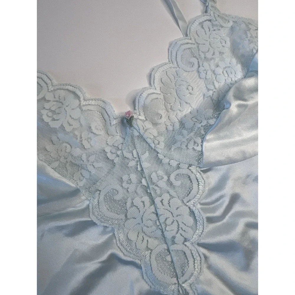 Vtg Babydoll Union‎ Made Cami Top Blue Fairy Ethereal Lingerie Lace Coquette 38 - Picture 4 of 9